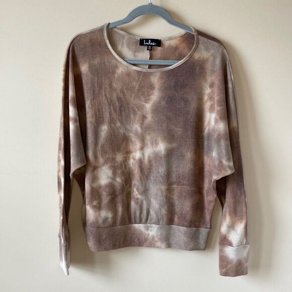 Lulu's Cool Touch Brown Tie-Dye Long Sleeve Thermal Top Medium - Picture 2 of 9